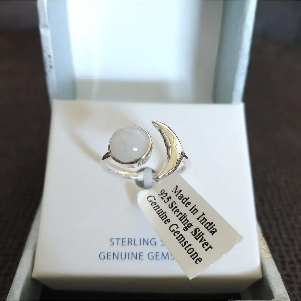 Shivam Moonstone and Silver Crescent Moon🌙 Ring - Picture 13 of 16